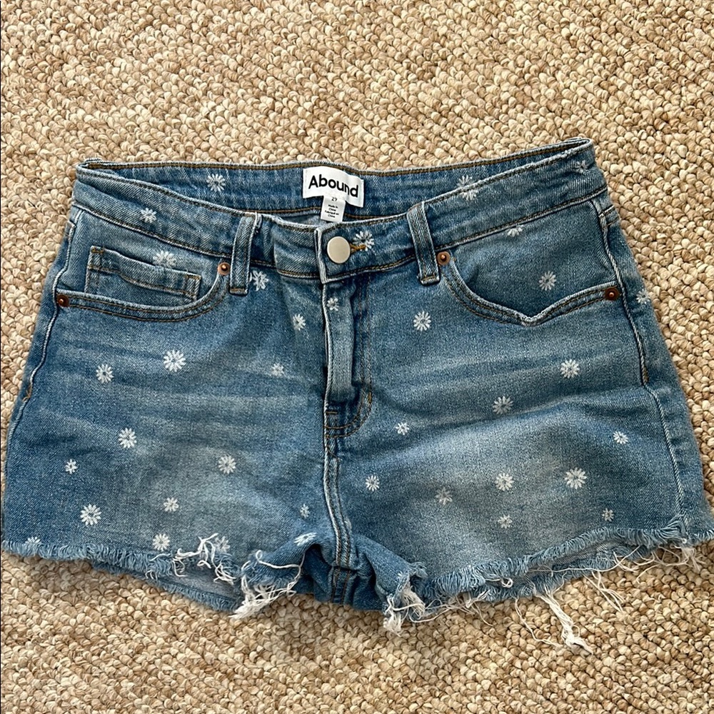 Abound Blue Denim Women's Shorts with White Flower Detail on Front and Back 29